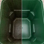Green yard waste can interior before and after cleaning by Rad Cans